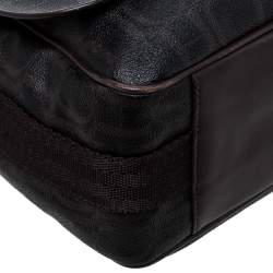 Carolina Herrera Dark Brown Monogram Coated Canvas and Leather Flap Messenger Bag