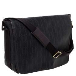Carolina Herrera Dark Brown Monogram Coated Canvas and Leather Flap Messenger Bag