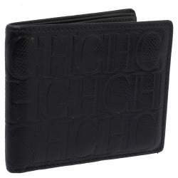 Carolina Herrera Black Monogram Leather Bi-Fold Wallet