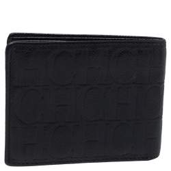 Carolina Herrera Black Monogram Leather Bi-Fold Wallet