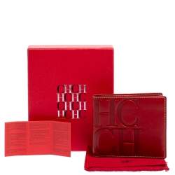 Carolina Herrera Red Monogram Leather Bifold Wallet