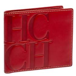 Carolina Herrera Red Monogram Leather Bifold Wallet