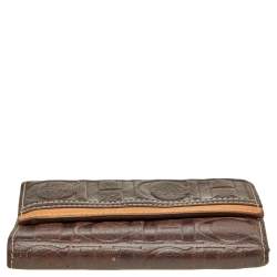 Carolina Herrera Brown Monogram Embossed Leather Trifold Wallet