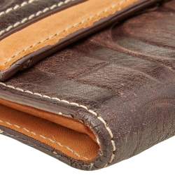 Carolina Herrera Brown Monogram Embossed Leather Trifold Wallet
