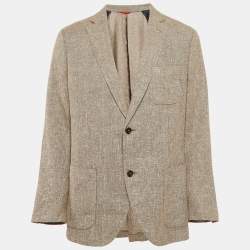 Carolina Herrera Beige Linen Blend Traditional Single Breasted Blazer XXL