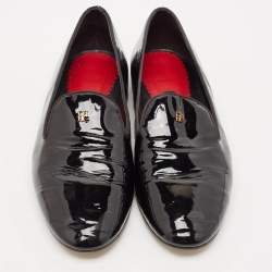 Carolina Herrera Black Patent Leather Smoking Slippers Size 39