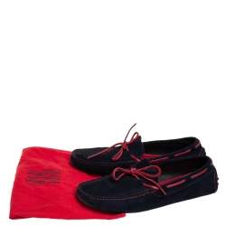 CH Carolina Herrera Blue/Red Leather And Suede Slip On Loafers Size 41.5