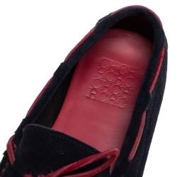 CH Carolina Herrera Blue/Red Leather And Suede Slip On Loafers Size 41.5