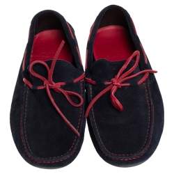 CH Carolina Herrera Blue/Red Leather And Suede Slip On Loafers Size 41.5