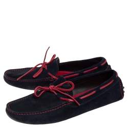 CH Carolina Herrera Blue/Red Leather And Suede Slip On Loafers Size 41.5