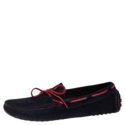 CH Carolina Herrera Blue/Red Leather And Suede Slip On Loafers Size 41.5