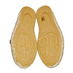 CH Carolina Herrera Beige Monogram Canvas Espadrille Flats Size 44.5