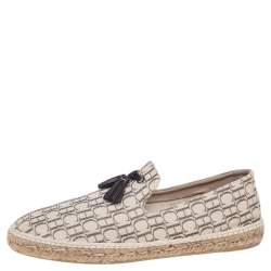 Carolina Herrera Beige Monogram Canvas Espadrilles Flats Size 45