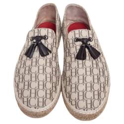 Carolina Herrera Beige Monogram Canvas Espadrilles Flats Size 45