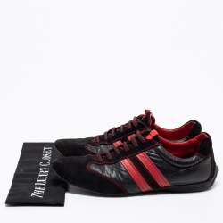 CH Carolina Herrera Black/Red Leather and Suede Low-Top Sneakers Size 43