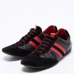 CH Carolina Herrera Black/Red Leather and Suede Low-Top Sneakers Size 43