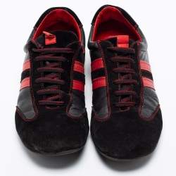 CH Carolina Herrera Black/Red Leather and Suede Low-Top Sneakers Size 43