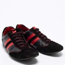 CH Carolina Herrera Black/Red Leather and Suede Low-Top Sneakers Size 43