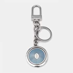 Cartier Double C de Cartier Logo Blue Lacquer Palladium Plated Steel Key Ring