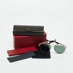 Pre Owned Cartier Black/Gold Tone CT0425S Aviator Sunglasses