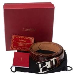 Pre Owned Cartier Brown Crocodile Tank America Belt 110CM
