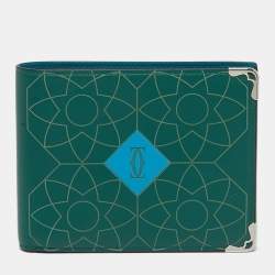 Pre Owned محفظة كارتتييه ماست دو كارتتييه جلد محفور أخضر/أزرق طيه مزدوجة