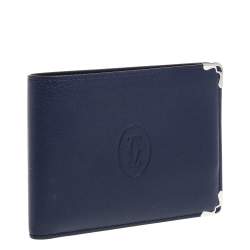 Cartier Blue Leather Must De Cartier 6CC Bifold Wallet