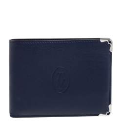 Cartier Blue Leather Must De Cartier 6CC Bifold Wallet