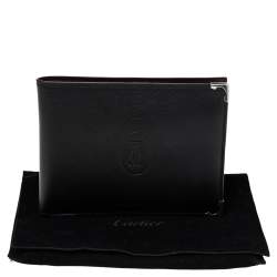 Pre Owned Cartier Black Leather Must De Cartier Bifold Wallet