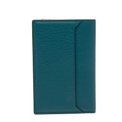 Pre Owned Cartier Teal Leather Must De Cartier Card Holder