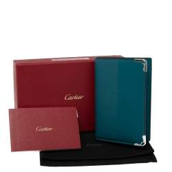 Pre Owned Cartier Teal Leather Must De Cartier Card Holder