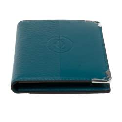 Pre Owned Cartier Teal Leather Must De Cartier Card Holder