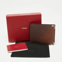 Pre Owned Cartier Brown Leather Must De Cartier 6CC Bifold Wallet