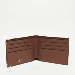 Pre Owned Cartier Brown Leather Must De Cartier 6CC Bifold Wallet