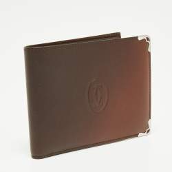 Pre Owned Cartier Brown Leather Must De Cartier 6CC Bifold Wallet