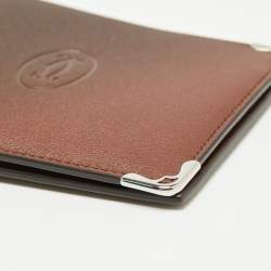 Pre Owned Cartier Brown Leather Must De Cartier 6CC Bifold Wallet