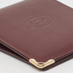 Pre Owned Cartier Maroon Leather Must De Cartier 6CC Bifold Wallet