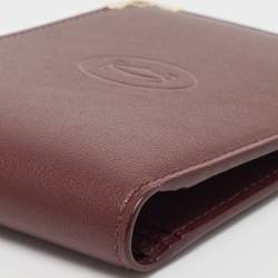Pre Owned Cartier Maroon Leather Must De Cartier 6CC Bifold Wallet
