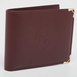 Pre Owned Cartier Maroon Leather Must De Cartier 6CC Bifold Wallet