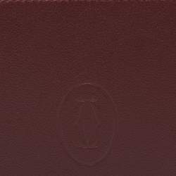 Pre Owned Cartier Maroon Leather Must De Cartier 6CC Bifold Wallet