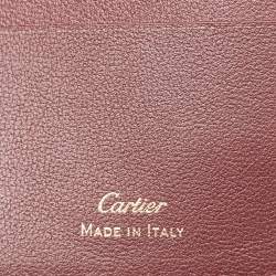 Pre Owned Cartier Maroon Leather Must De Cartier 6CC Bifold Wallet