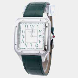 Pre Owned Cartier Santos Dumont WGSA0060 Silver Platinum Manual Winding Men's Wristwatch 46.6x33.9 mm