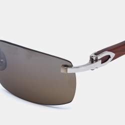 Cartier  C-Decor Bubina Wood Brown Silver Tone Sunglasses