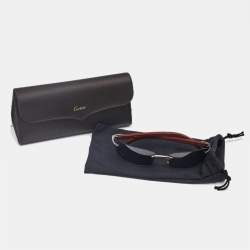 Pre Owned Cartier Black Brown Decor C Wood Rectangle Sunglasses