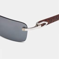 Pre Owned Cartier Black Brown Decor C Wood Rectangle Sunglasses