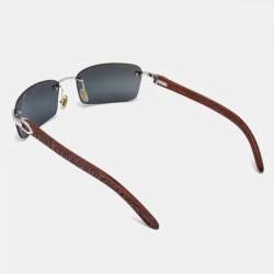 Pre Owned Cartier Black Brown Decor C Wood Rectangle Sunglasses