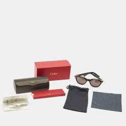 Pre Owned Cartier Black/Gold CT0395S Round Sunglasses