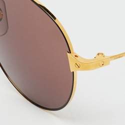 Pre Owned Cartier Gold Tone/Brown CT0038S Aviator Sunglasses