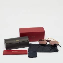 Pre Owned Cartier Gold Tone/Brown CT0038S Aviator Sunglasses