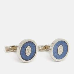 Pre Owned Cartier C De Cartier Blue Enamel Sterling Silver Cufflinks